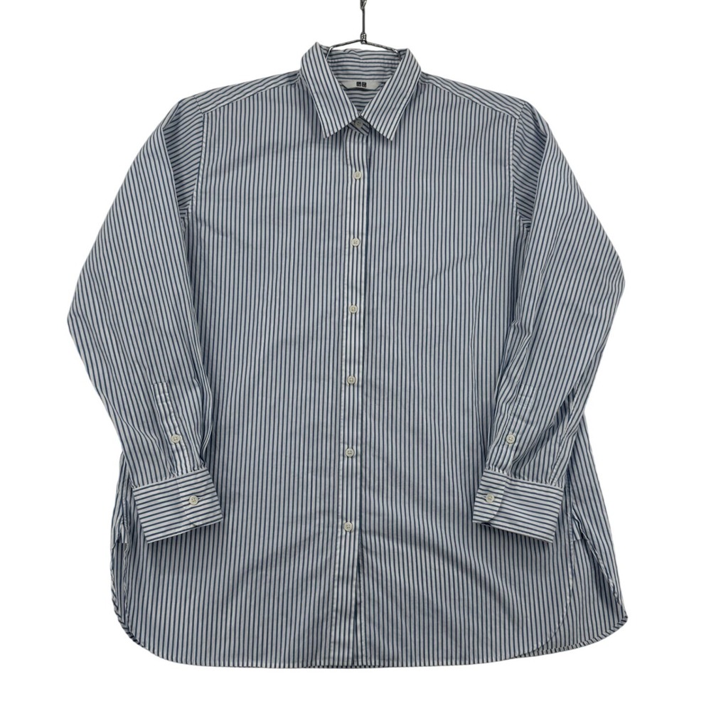 Uniqlo Extra Fine Cotton Striped Long Sleeve Shirt XL Blue White Excellent